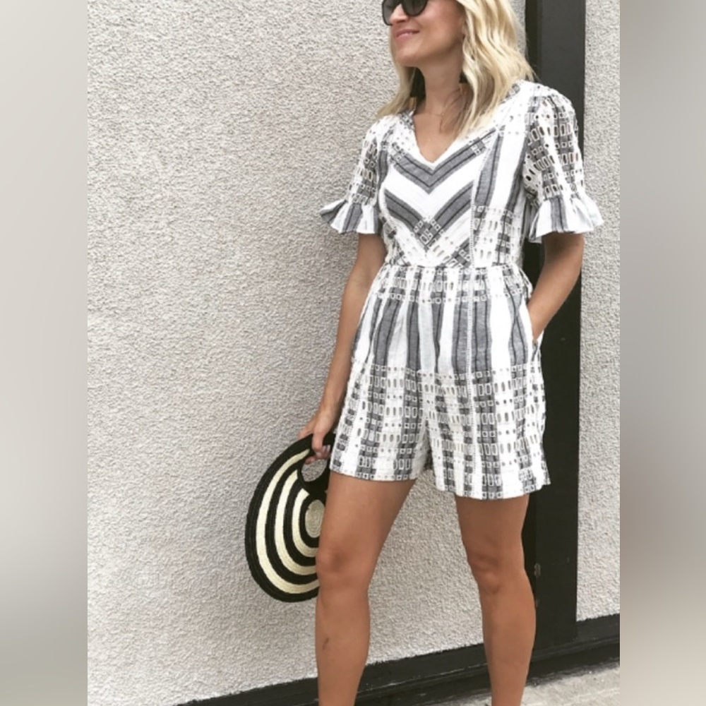 Etttwa by Anthropologie Highwaist Eyelet Knit Romper